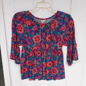 Girls' MATILDA JANE Colorful Floral Print Raglan Sleeve Top Size 12